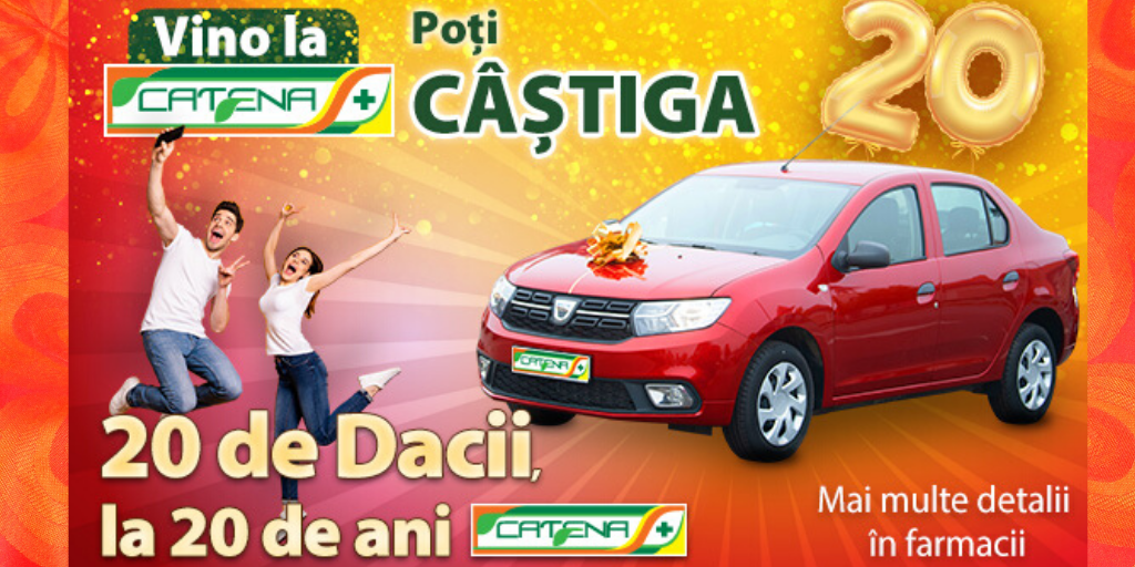 Extragerea pentru cele 20 de autoturisme Dacia, oferite de Catena, în direct la România TV