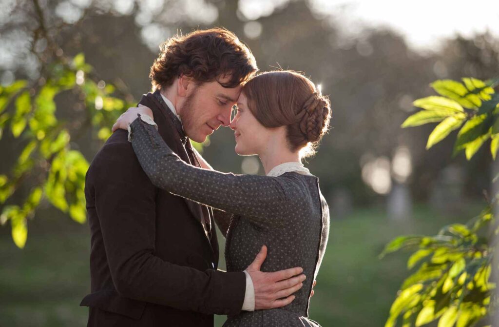 Michael Fassbender (left) as Mr. Rochester and Mia Wasikowska (right) as Jane Eyre