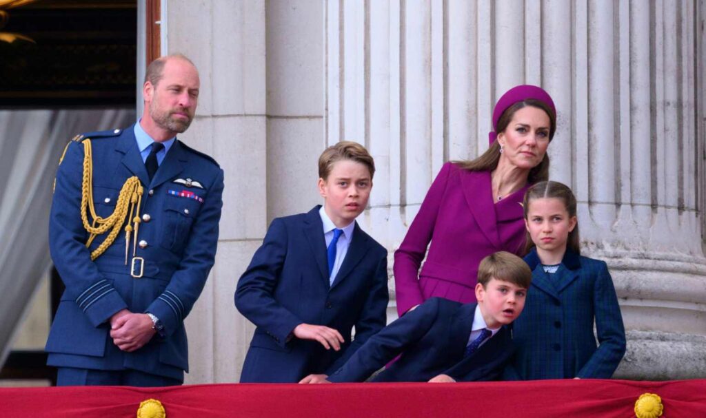 Prince Of Wales Kate Princess of Wales Catherine Katherine Duchess of Cambridge Middleton Princess Of Wales Princess Charlotte Prince George Prince Louis VE Day 80th Anniversary Celebrations In London